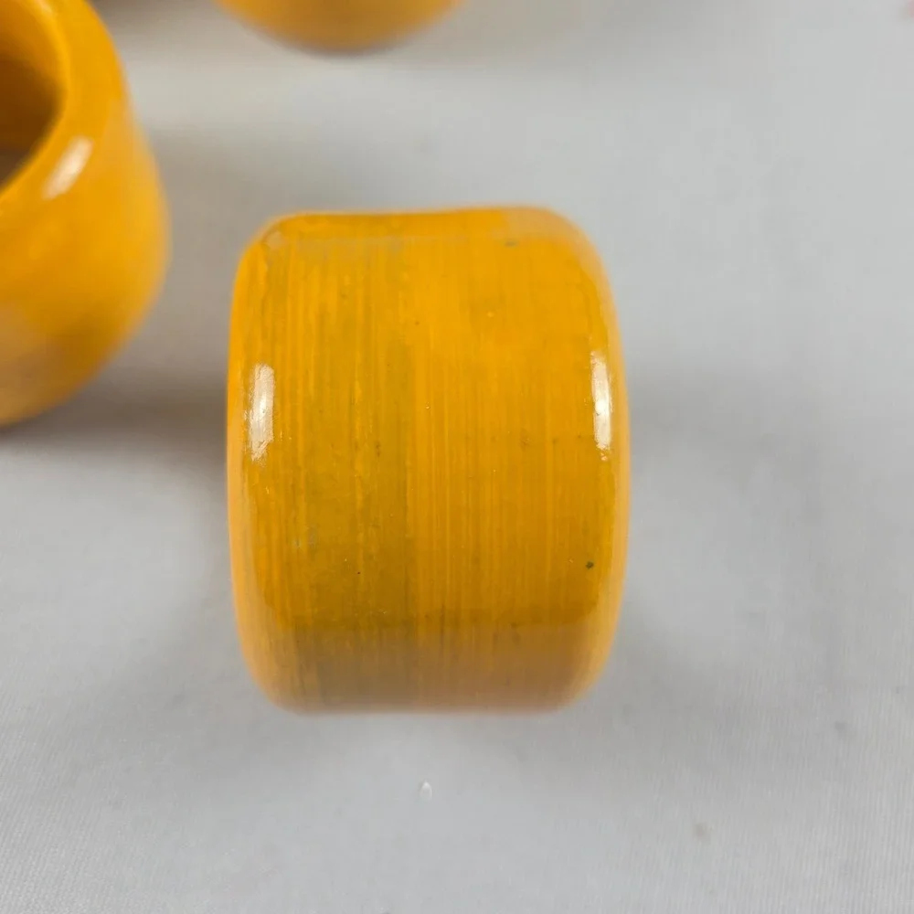 Vintage Set of 4 Mustard Yellow Wooden Napkin Rings Mid Century Modern MCM
